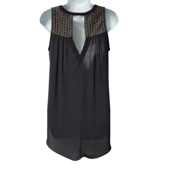 Vintage Y2K Tank Top S Shell Black Studs Hi Low V-Neck Split Back Gauzy - Picture 5 of 12